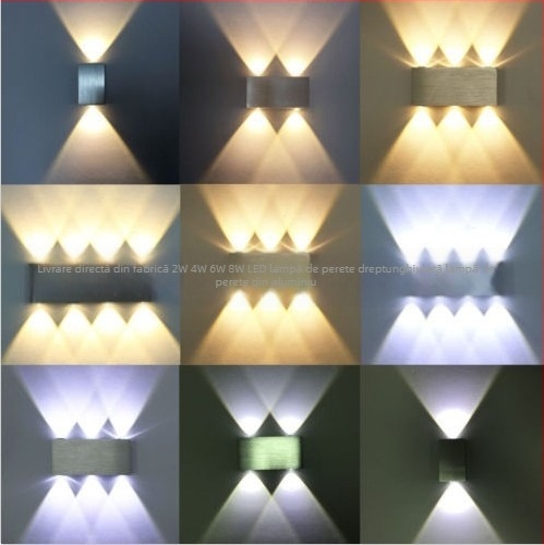 Lampă de perete LED dreptunghiulară, din aluminiu - 2W/4W/6W/8W
