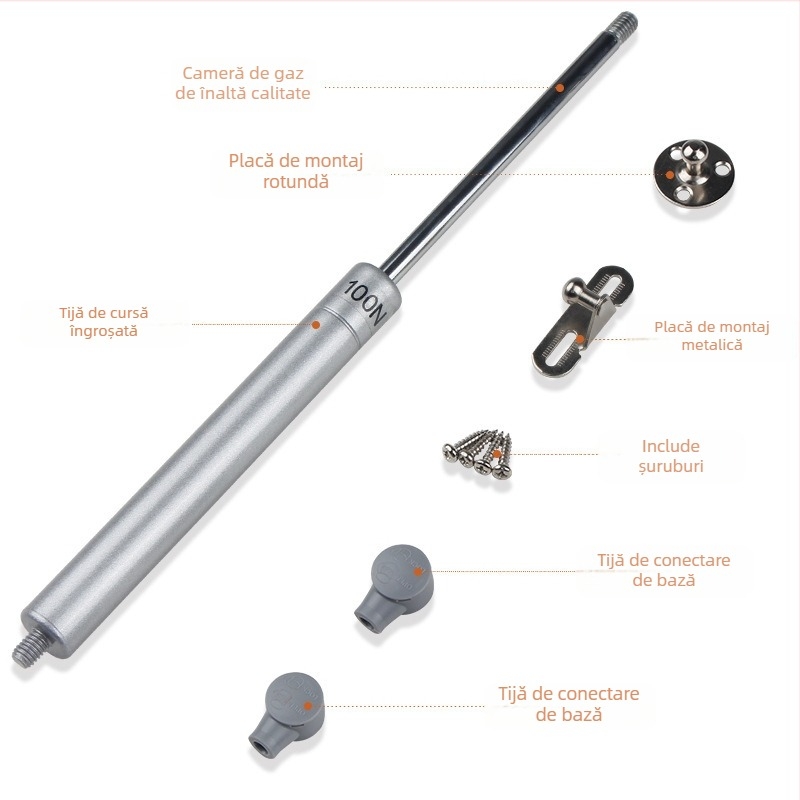 Bară hidraulică de susținere pentru uși de dulap, neagră, telescopic pentru mobilier