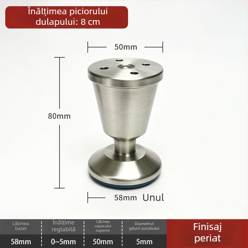 Picioare de mobilier din oțel inoxidabil, în formă de cupă, reglabile pentru dulapuri și mese, finisaj periat