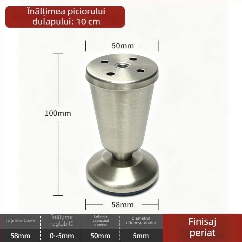 Picioare de mobilier din oțel inoxidabil, în formă de cupă, reglabile pentru dulapuri și mese, finisaj periat