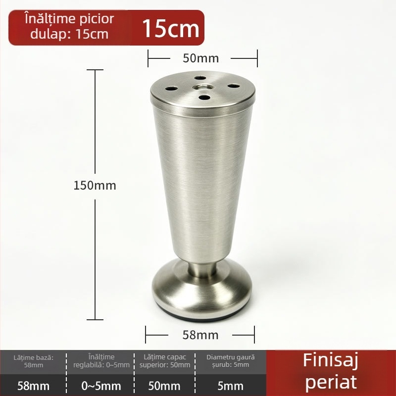 Picioare de mobilier din oțel inoxidabil, în formă de cupă, reglabile pentru dulapuri și mese, finisaj periat