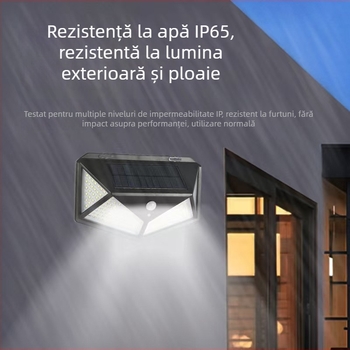 Lampă de perete solară cu senzor pentru exterior, impermeabilă, control inteligent al iluminării, 100 LED