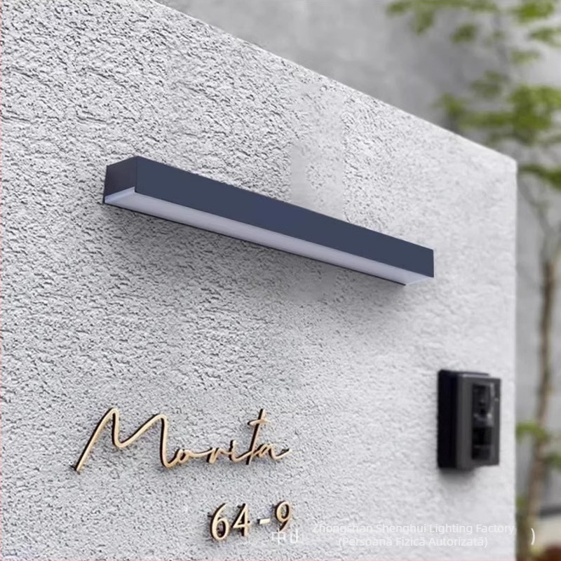Lumină solară de exterior pentru perete, design drept, iluminare tip wall washer pentru curte și semn de ușă, LED