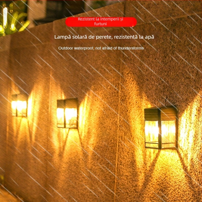 Lumină solară de perete pentru exterior, decor curte și grădină, lampă de noapte rezistentă la apă