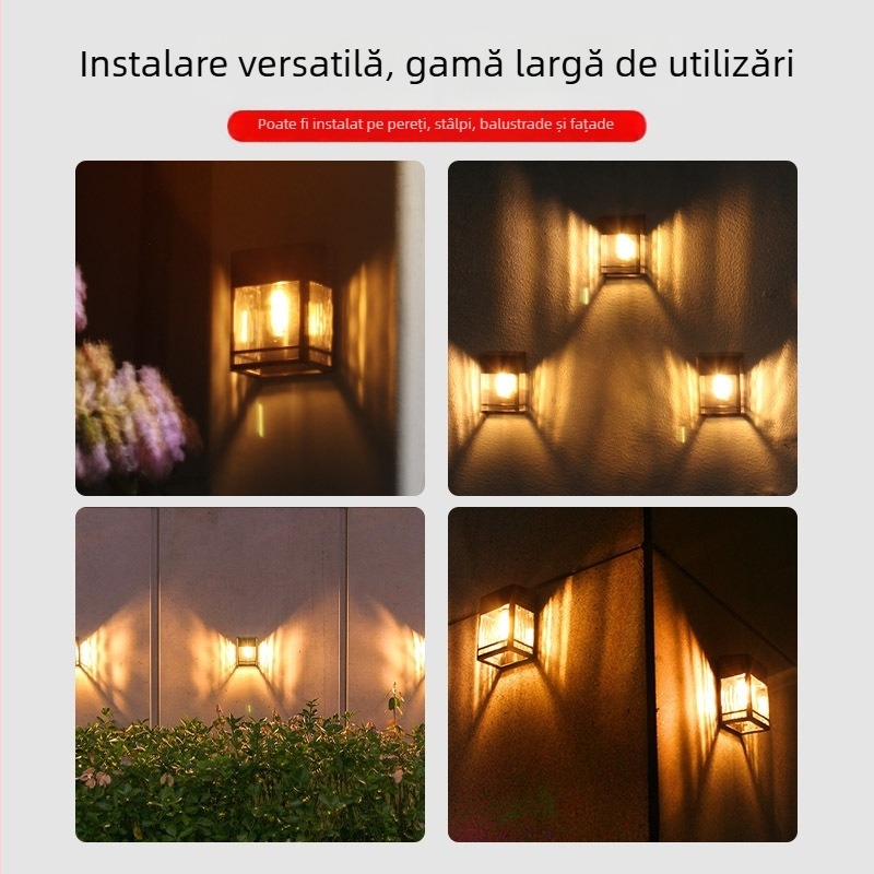 Lumină solară de perete pentru exterior, decor curte și grădină, lampă de noapte rezistentă la apă
