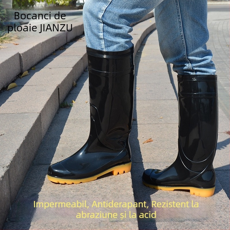 Ghete de ploaie negre, înalte, din PVC, pentru bărbați — impermeabile, antiderapante, rezistente la uzură, încălțăminte de protecție pentru șantier
