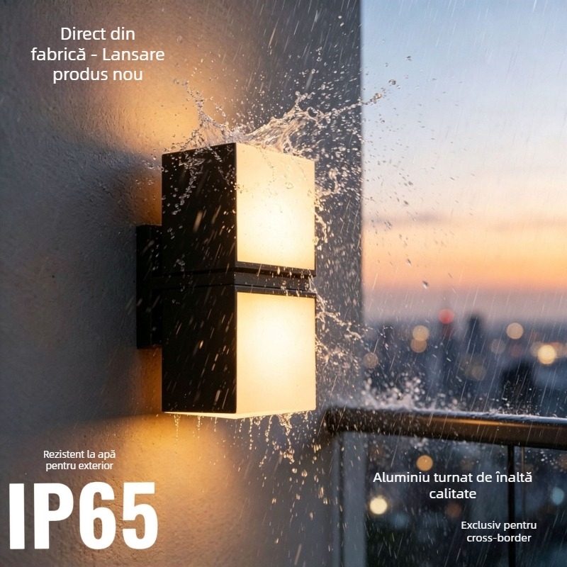 Lumină de perete LED din aluminiu pentru exterior, IP65, rezistent la apă, design minimalist, potrivit pentru ușă, stâlp și balcon, stil vintage