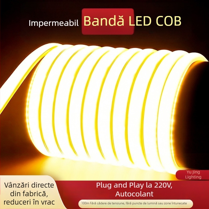 Bandă LED COB, 24V, impermeabilă pentru exterior, silicon, autoadezivă, 5 m, 120 LED, 10W
