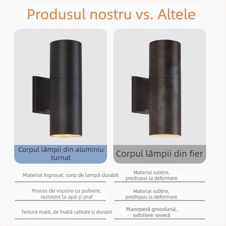 Lampă LED pentru perete exterior, impermeabilă, cu două capete, spot bidirecțional pentru intrarea vilei/hotelului