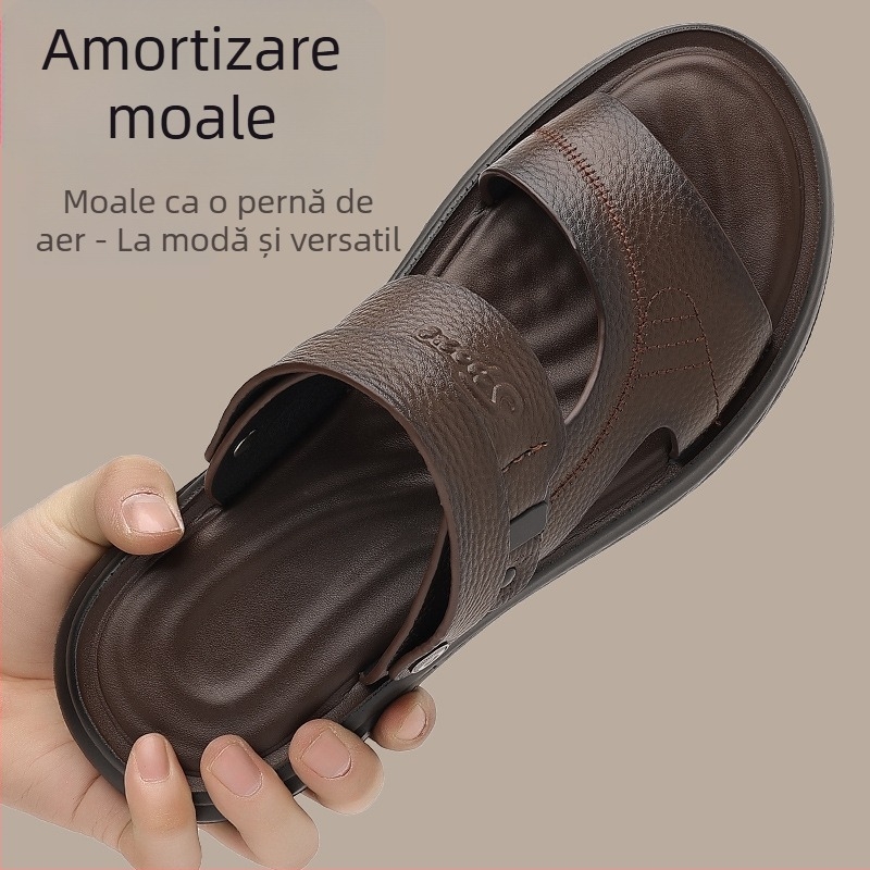 Sandale pentru bărbați din piele de primă calitate, vară, vârf deschis, respirabile, antiderapante, curea din spate, casual