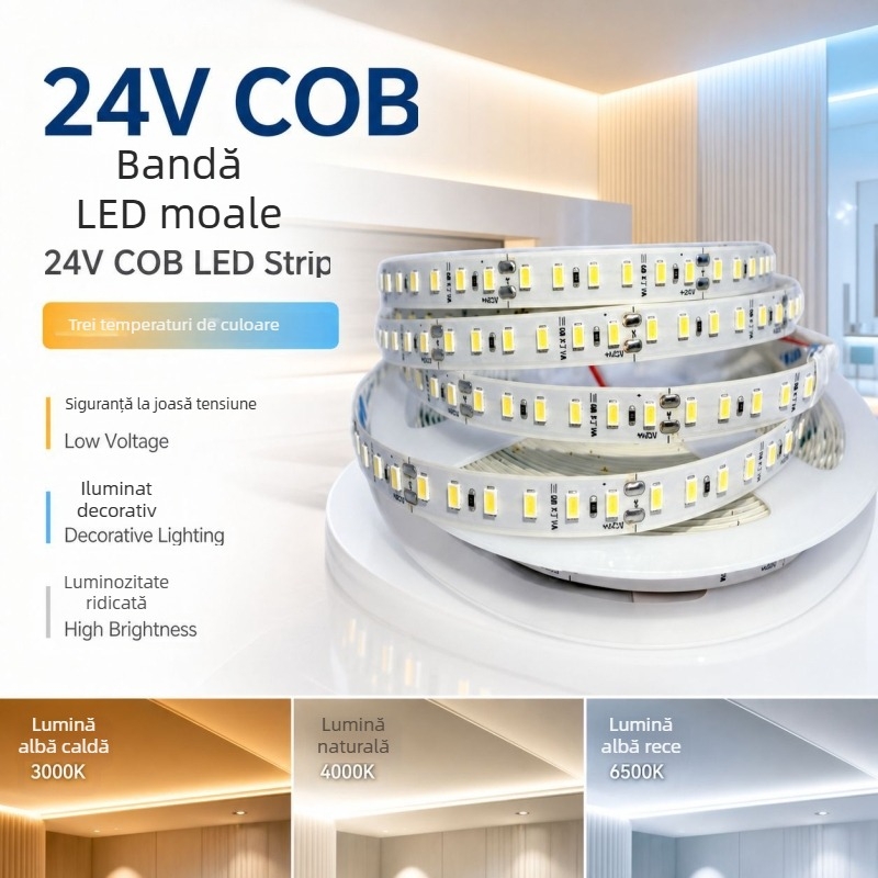 Bandă LED 24V pentru plafon și decorarea scărilor, monocromă 2835, 320 LED/m