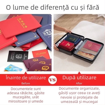 Organizator de documente cu lacăt, cu mai multe compartimente, capacitate mare pentru pașapoarte și carduri