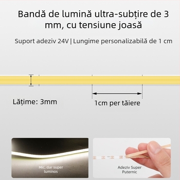 Bandă LED COB de 3 mm, 24V, RGB flexibilă în linie, reglabilă, schimbare inteligentă a culorii