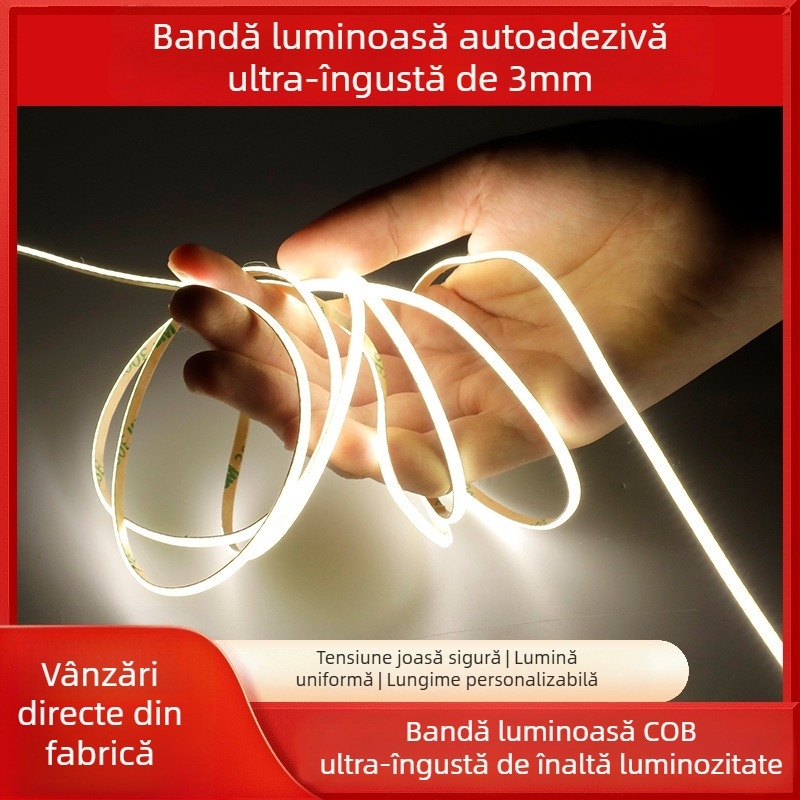 Bandă LED COB de 3 mm, 24V, RGB flexibilă în linie, reglabilă, schimbare inteligentă a culorii