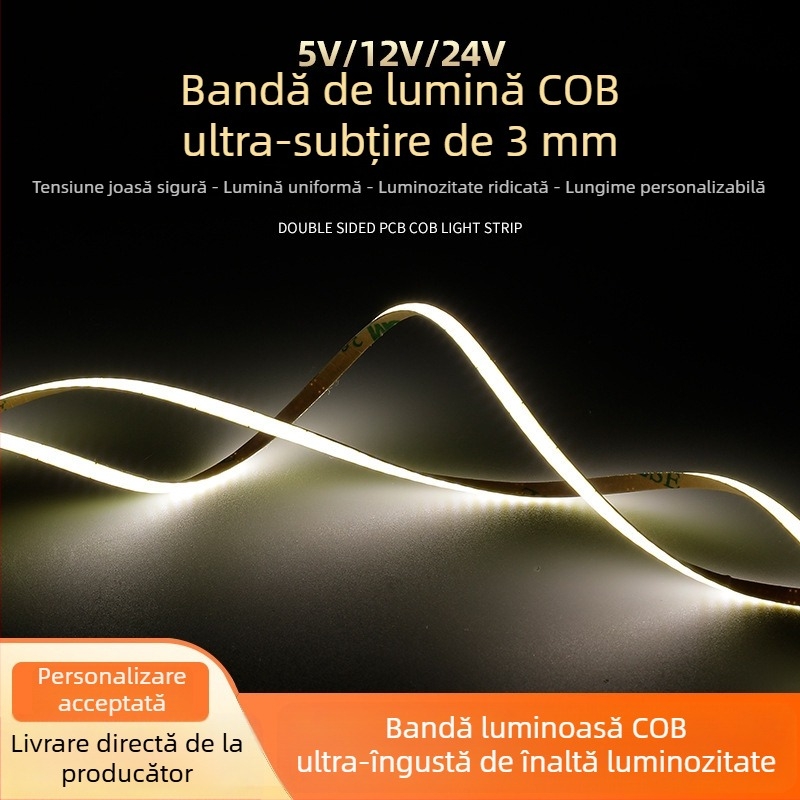 Bandă LED COB de 3 mm, 24V, RGB flexibilă în linie, reglabilă, schimbare inteligentă a culorii