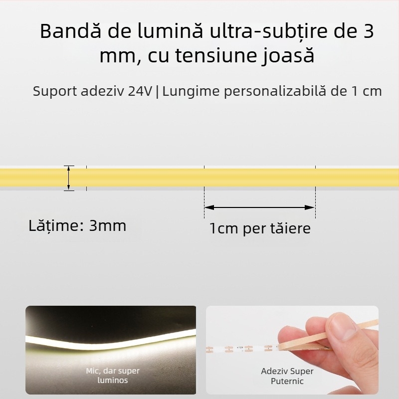 Bandă LED COB de 3 mm, 24V, RGB flexibilă în linie, reglabilă, schimbare inteligentă a culorii