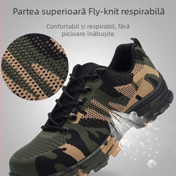 Pantofi de protecție cu partea superioară Fly-knit, protecție antișoc și anti-perforație, vârf din oțel, durabili și respirabili pentru ore lungi în picioare