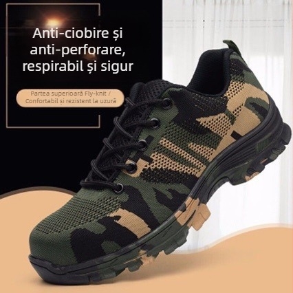 Pantofi de protecție cu partea superioară Fly-knit, protecție antișoc și anti-perforație, vârf din oțel, durabili și respirabili pentru ore lungi în picioare