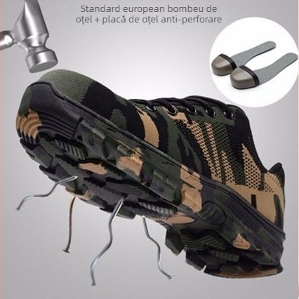 Pantofi de protecție cu partea superioară Fly-knit, protecție antișoc și anti-perforație, vârf din oțel, durabili și respirabili pentru ore lungi în picioare