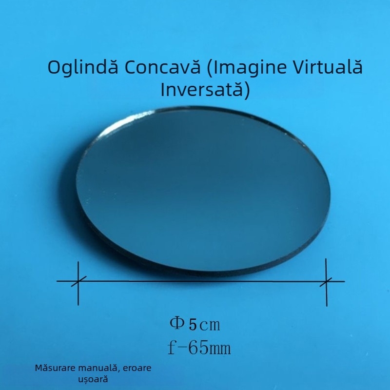 Set optic din cinci piese pentru copii: oglindă convexă, prismă triunghiulară, oglindă concavă, lentilă concavă și lentilă convexă