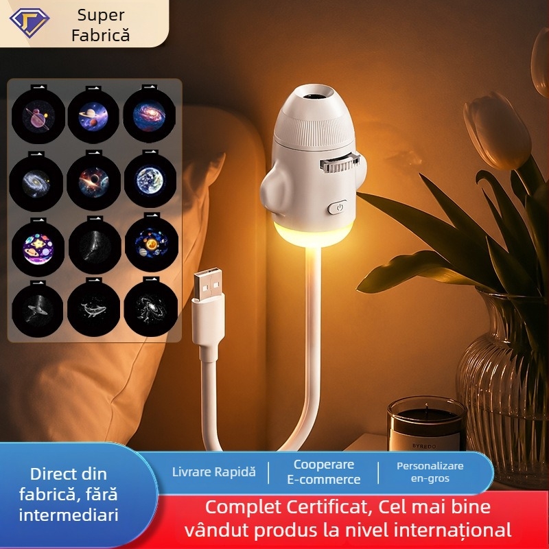 Proiector USB mini cu cer înstelat, lampă de veghe pentru dormitor, reglaj de luminozitate