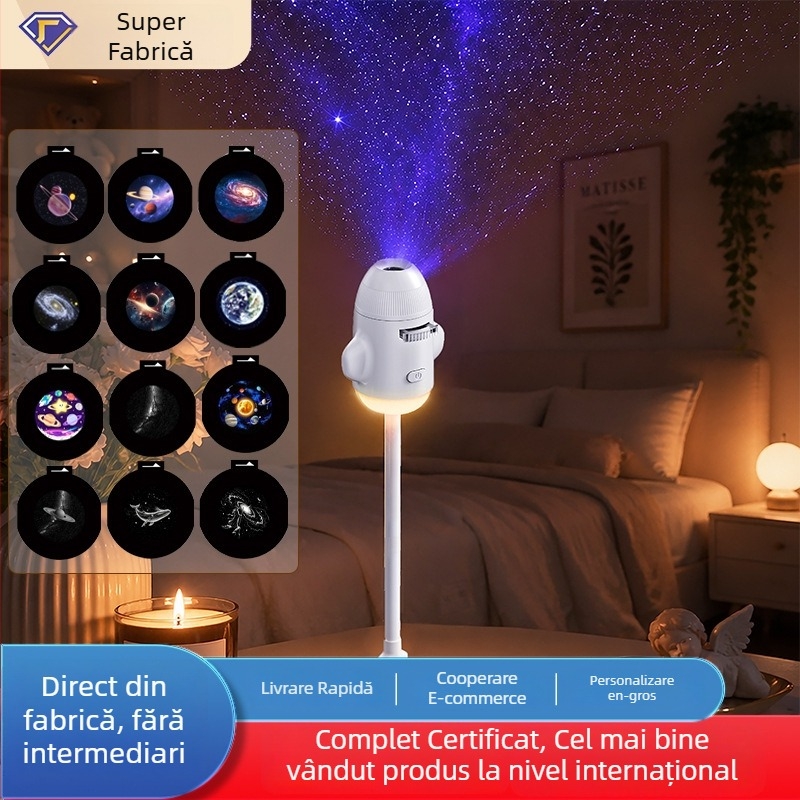 Proiector USB mini cu cer înstelat, lampă de veghe pentru dormitor, reglaj de luminozitate