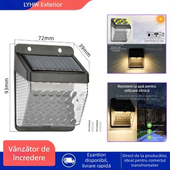 Lampa solară de exterior cu senzor de mișcare — LED impermeabil pentru grădină, scări și gard