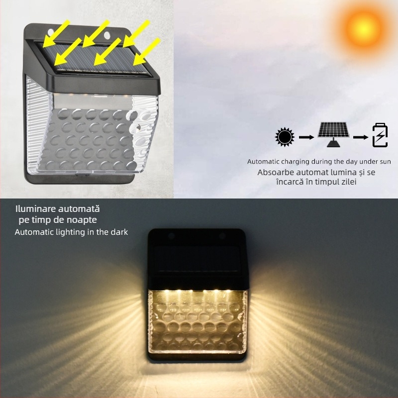 Lampa solară de exterior cu senzor de mișcare — LED impermeabil pentru grădină, scări și gard