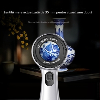 Lupă de mărire reîncărcabilă cu lumină UV, claritate înaltă și scară, pentru inspectarea tutunului, alcoolului, timbrelor, valutelor, ceainice din lut mov, mărgele Dzi și bijuterii