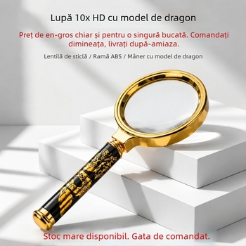 Lupă de mână 10x cu sticlă optic de înaltă definiție, pentru vârstnici, cu motiv dragon