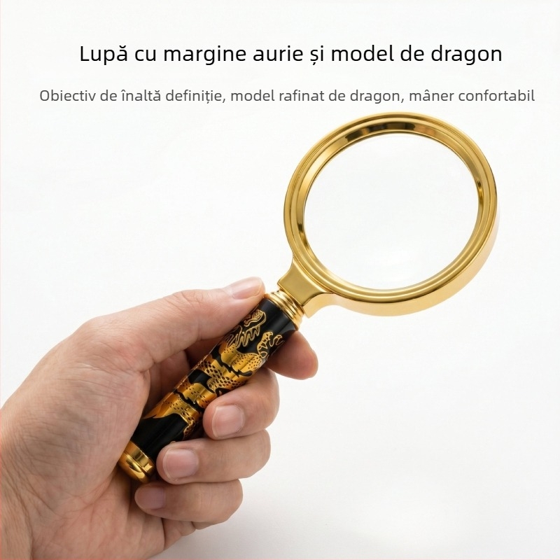 Lupă de mână 10x cu sticlă optic de înaltă definiție, pentru vârstnici, cu motiv dragon