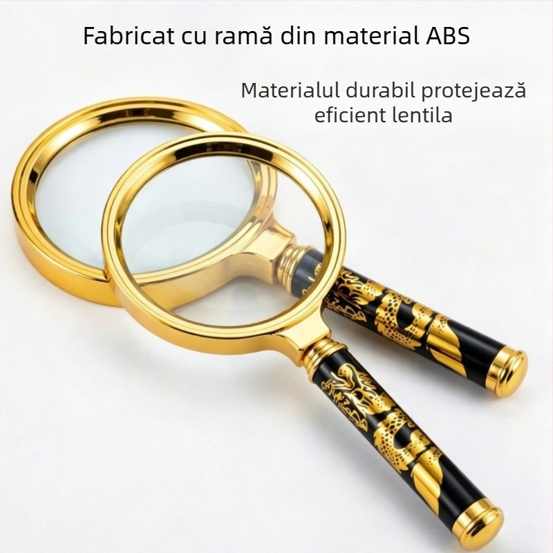 Lupă de mână 10x cu sticlă optic de înaltă definiție, pentru vârstnici, cu motiv dragon