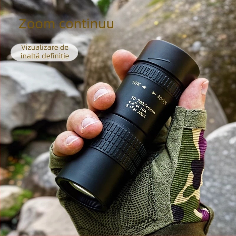 Telescop monocular cu zoom 10–300×40, HD, profesional, portabil, pentru fotografiere cu telefonul