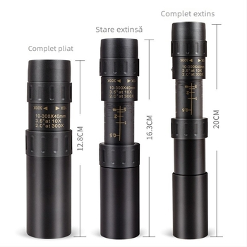 Telescop monocular, zoom 10–300x, obiectiv de 40 mm, portabil pentru fotografii cu telefonul