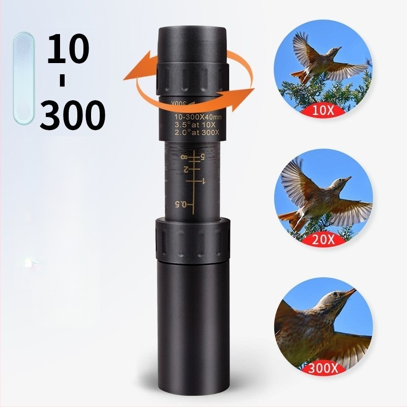 Telescop monocular, zoom 10–300x, obiectiv de 40 mm, portabil pentru fotografii cu telefonul