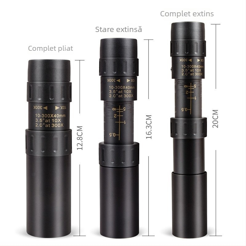 Telescop monocular, zoom 10–300x, obiectiv de 40 mm, portabil pentru fotografii cu telefonul