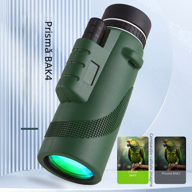 Telescop monocular verde, mărire 10x, optică de înaltă definiție, pentru observarea păsărilor în aer liber și fotografiere, ușor de purtat.