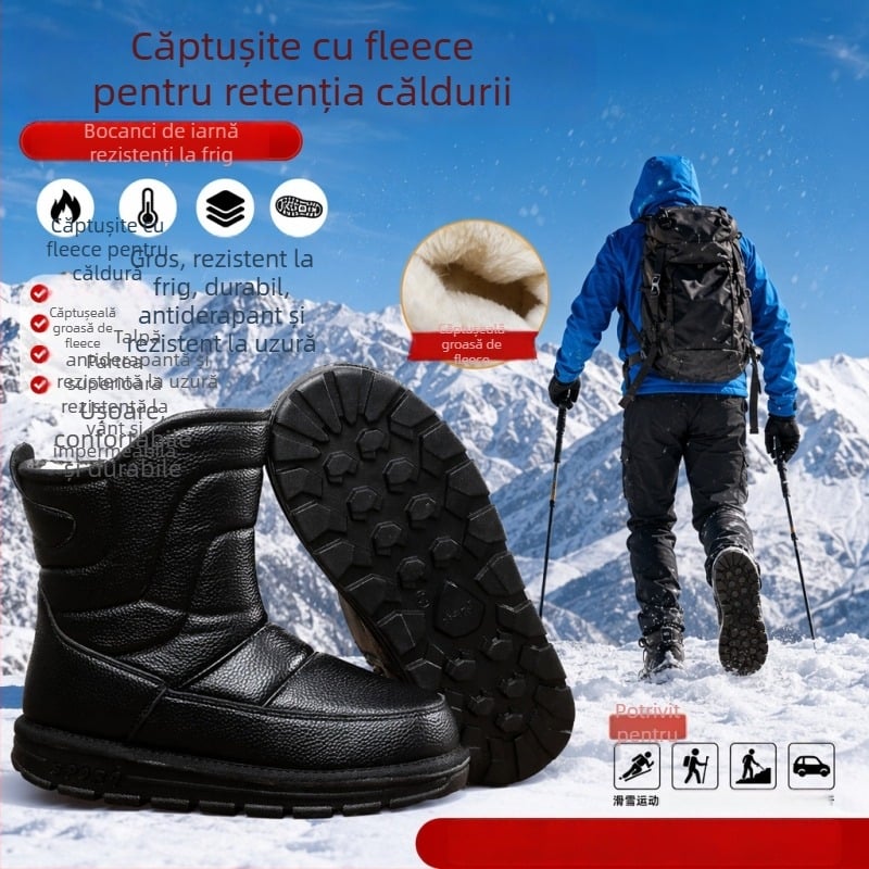 Papuci de iarnă pentru bărbați, cu fleece căptușit, înalți, impermeabili, antiderapante, groși.
