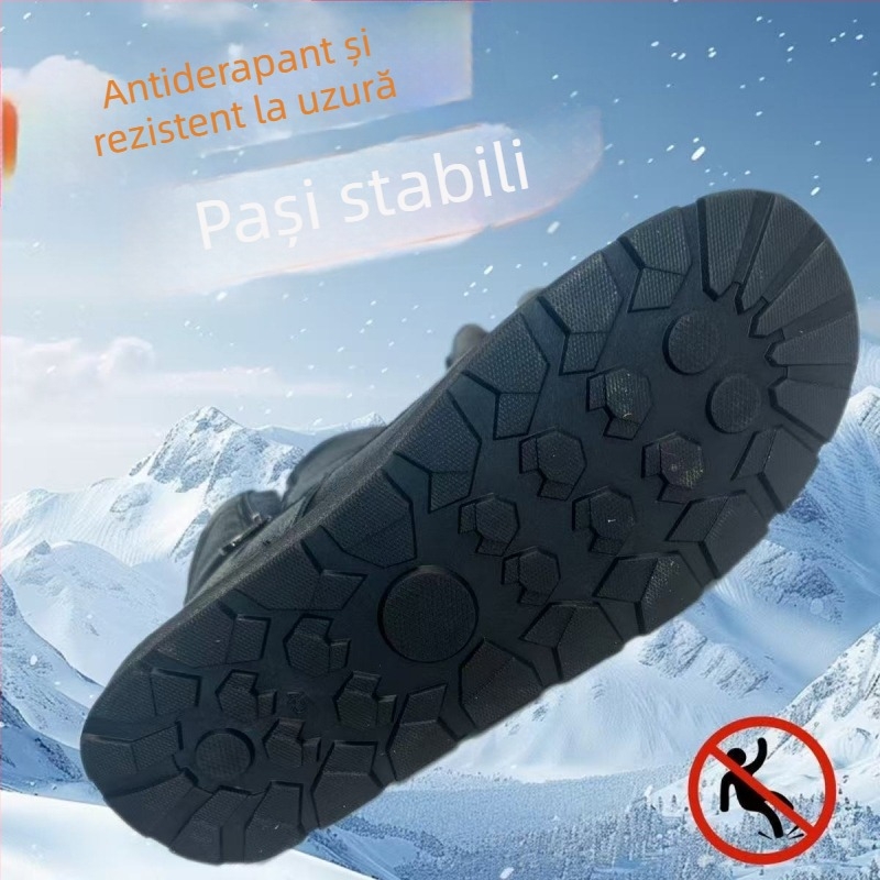 Papuci de iarnă pentru bărbați, cu fleece căptușit, înalți, impermeabili, antiderapante, groși.