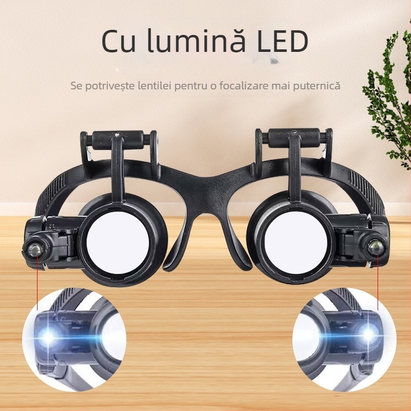 Opt seturi de 16 lupe LED montate pe cap, pentru reparații ale bijuteriilor și ceasurilor, plăci de circuite și componente electronice