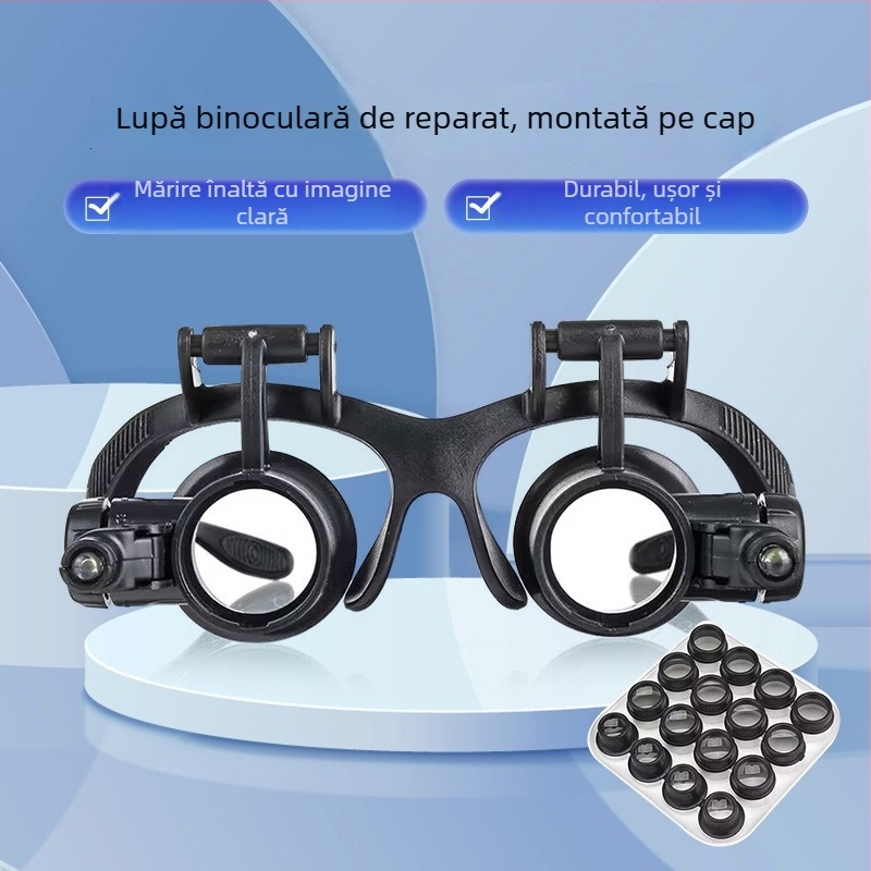 Opt seturi de 16 lupe LED montate pe cap, pentru reparații ale bijuteriilor și ceasurilor, plăci de circuite și componente electronice