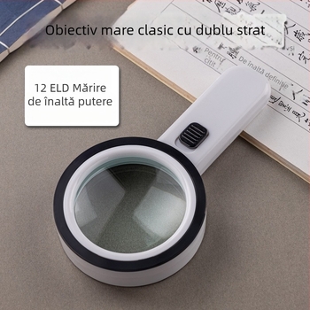 Lupa de mărire manuală 30x cu 12 LED, sticlă optică, pentru citire a persoanelor în vârstă, model 2288-85