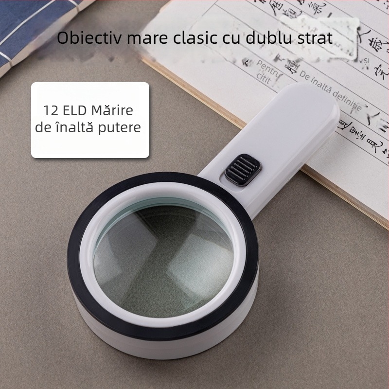 Lupa de mărire manuală 30x cu 12 LED, sticlă optică, pentru citire a persoanelor în vârstă, model 2288-85