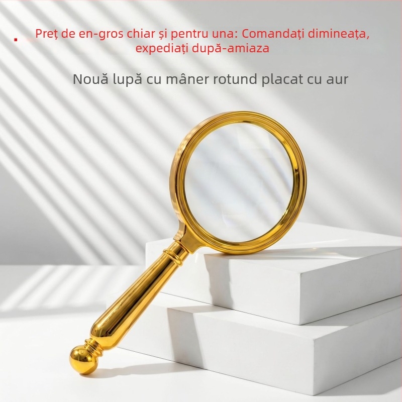 Lupă de citit portabilă, cu sticlă optic, profesională, mâner rotund placat cu aur, pentru vârstnici