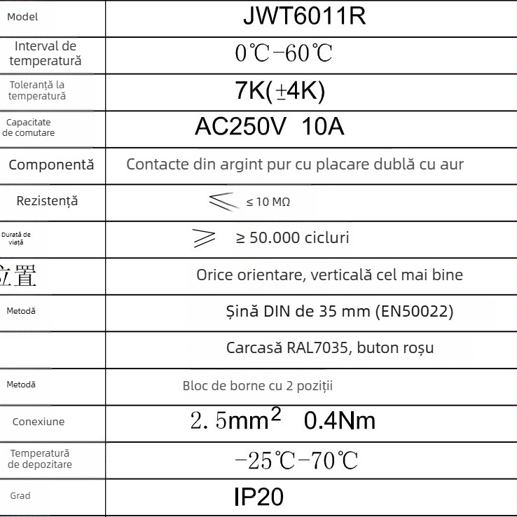 JWT6011 Controler temperatură și umiditate pentru dulap – Rip Electric, Reglare automată a temperaturii