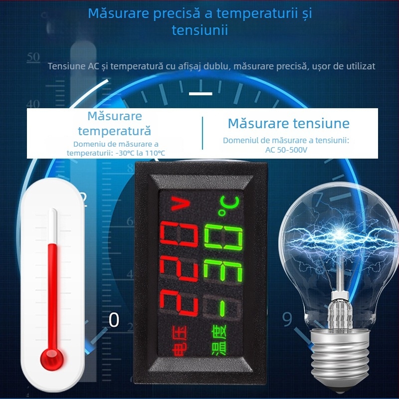Termometru digital 220V AC, afișaj dual, senzor NTC industrial pentru măsurarea temperaturii