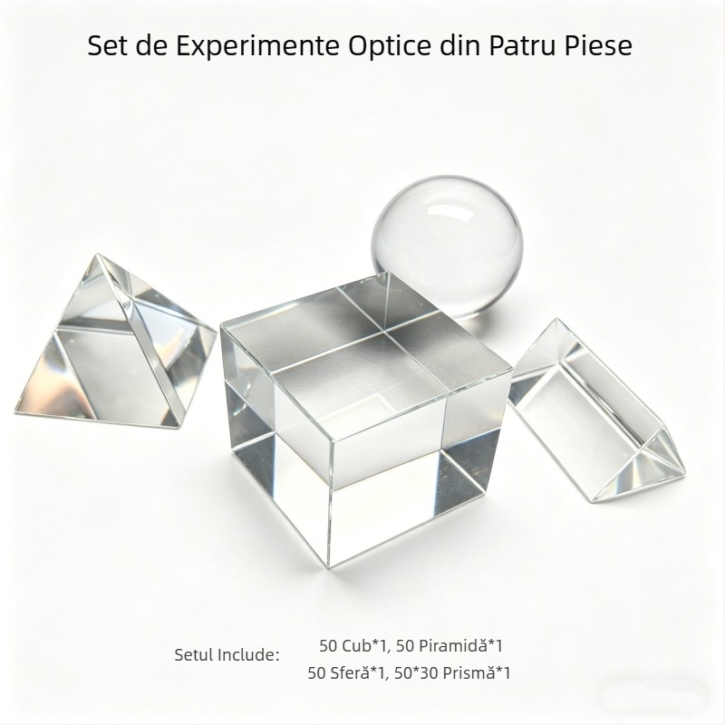 Kit optic pentru experimente științifice cu lentile concave și convexe, cuburi de cristal, sfere de lumină și prisme