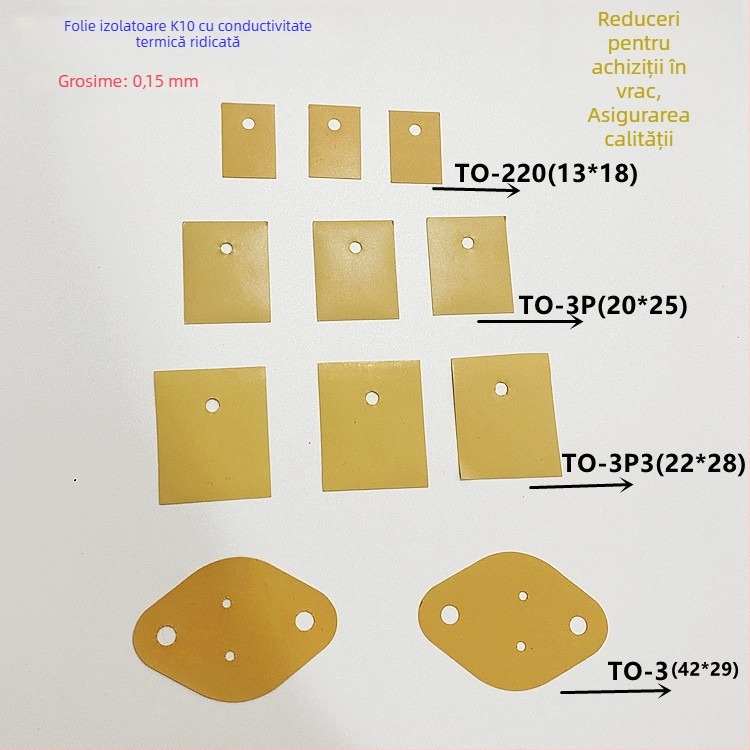 Foaie de silicon K10 galbenă, conductivitate termică înaltă, pentru TO-220/TO-3P/TO-247