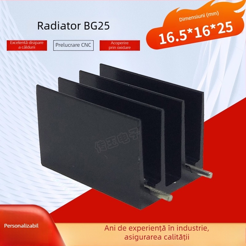 BG25 Radiator din aluminiu extrudat, putere mare, cu aripi, 16,5 x 16 x 25 mm, pentru CPU și răcire electronică
