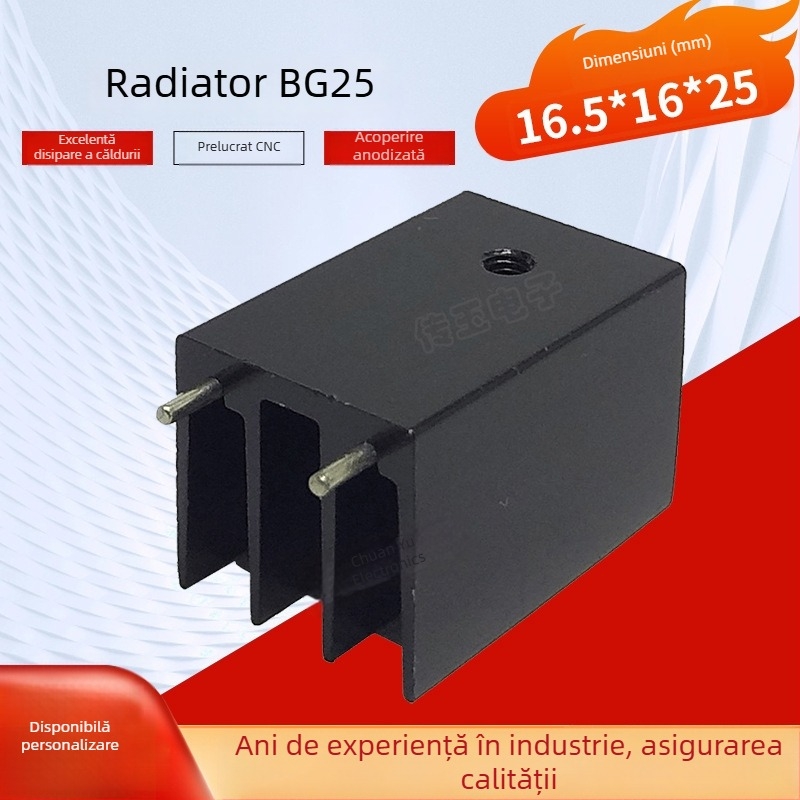 BG25 Radiator din aluminiu extrudat, putere mare, cu aripi, 16,5 x 16 x 25 mm, pentru CPU și răcire electronică